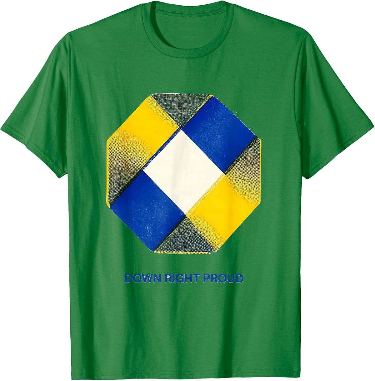 Men's Down Right Proud Risograph Down Syndrome Awareness Family T-Shirt - Kelly Green