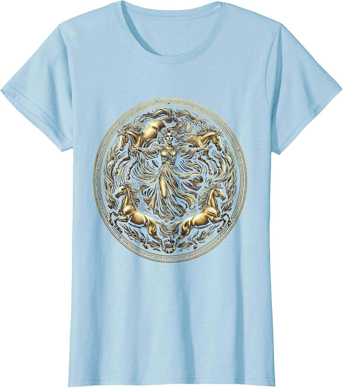 Women's Wild & Free Spirit Woman with Running Horses T-Shirt - Baby Blue