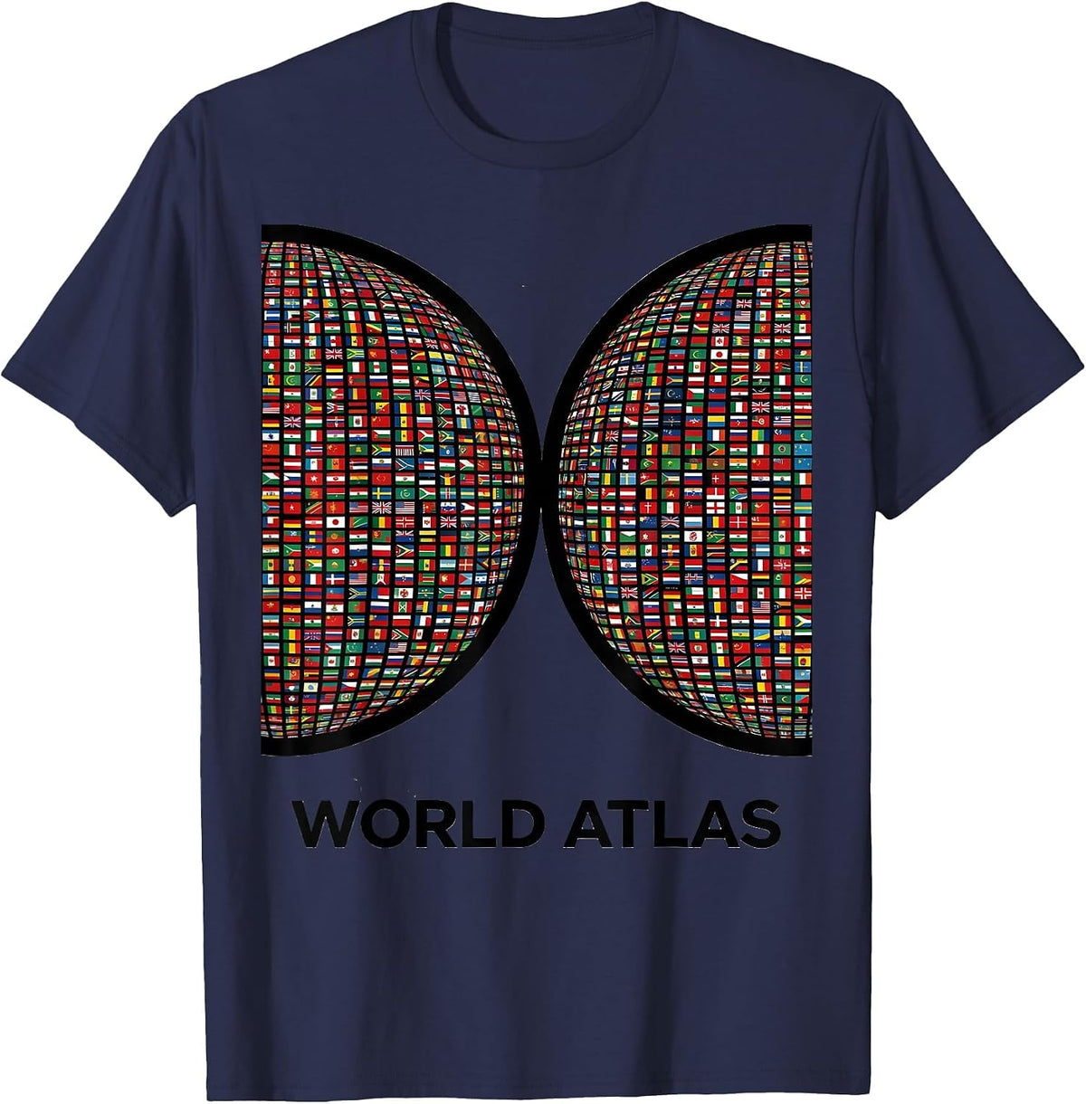 World Atlas Geometric Global Flags Design T-Shirt - Navy Blue
