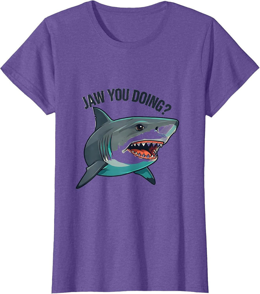 Jaw You Doing? Funny Shark Lover Ocean Wildlife Humor T-Shirt - Purple Heather