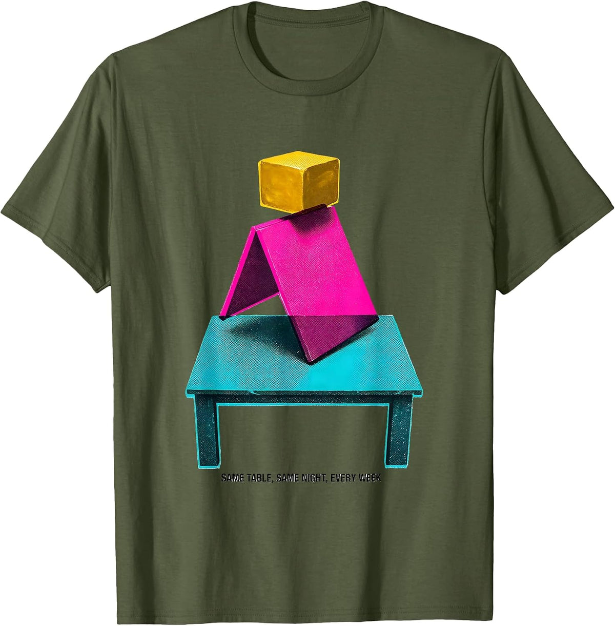 Men's Same Table Same Night Every Week Funny Billiards Pool Player T-Shirt - Olive Green