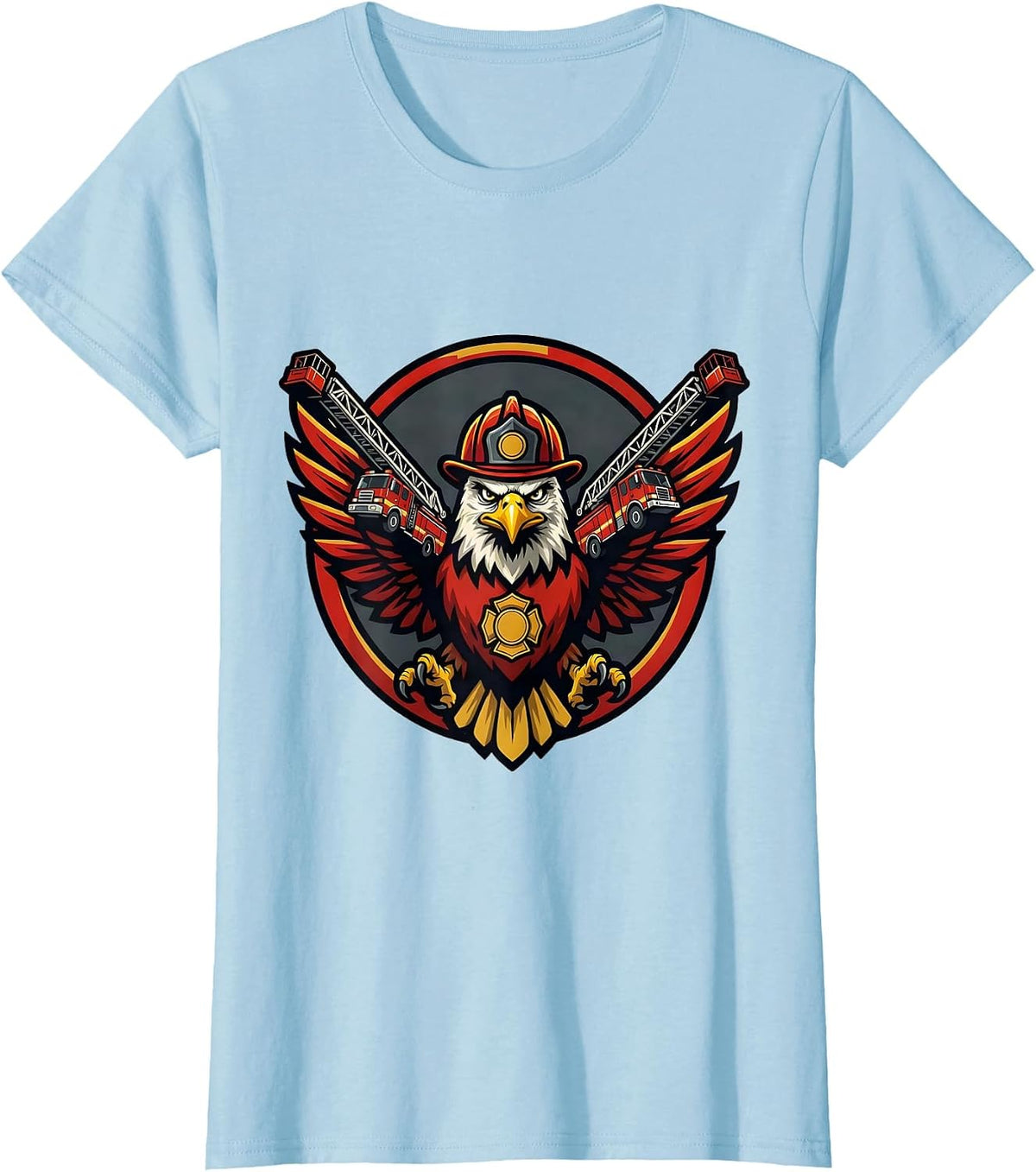 Eagle Fire Engine Wings Firefighter Graphic T-Shirt - Baby Blue