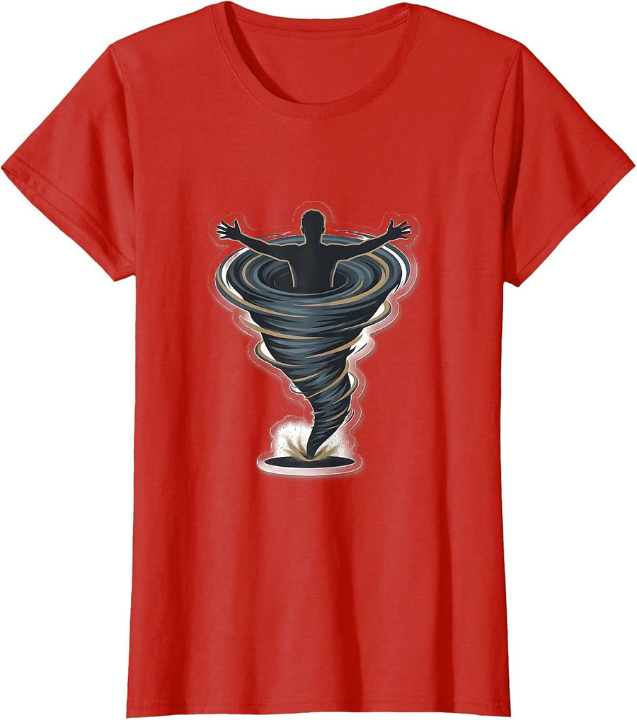 Women's Die-Cut Tornado Swirl Sticker Meteorology Enthusiast T-Shirt - Red