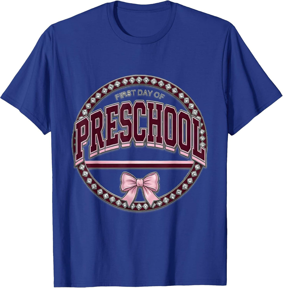 First Day Of Preschool Cute Bow Back To School Girl Teacher T-Shirt - Royal Blue