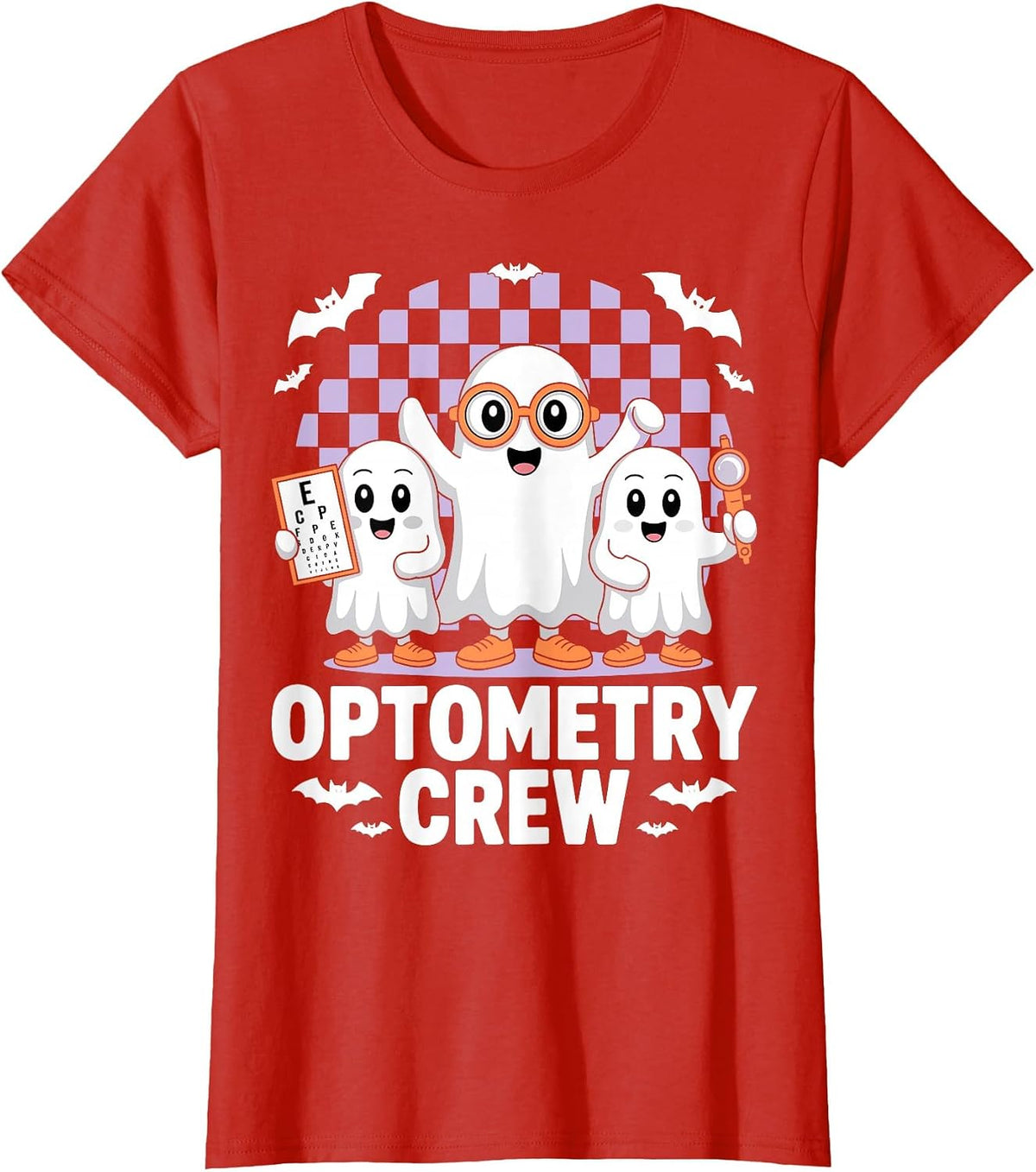 Optometry Crew Optometrist Eye Spooky Ghost Halloween T-Shirt - Red