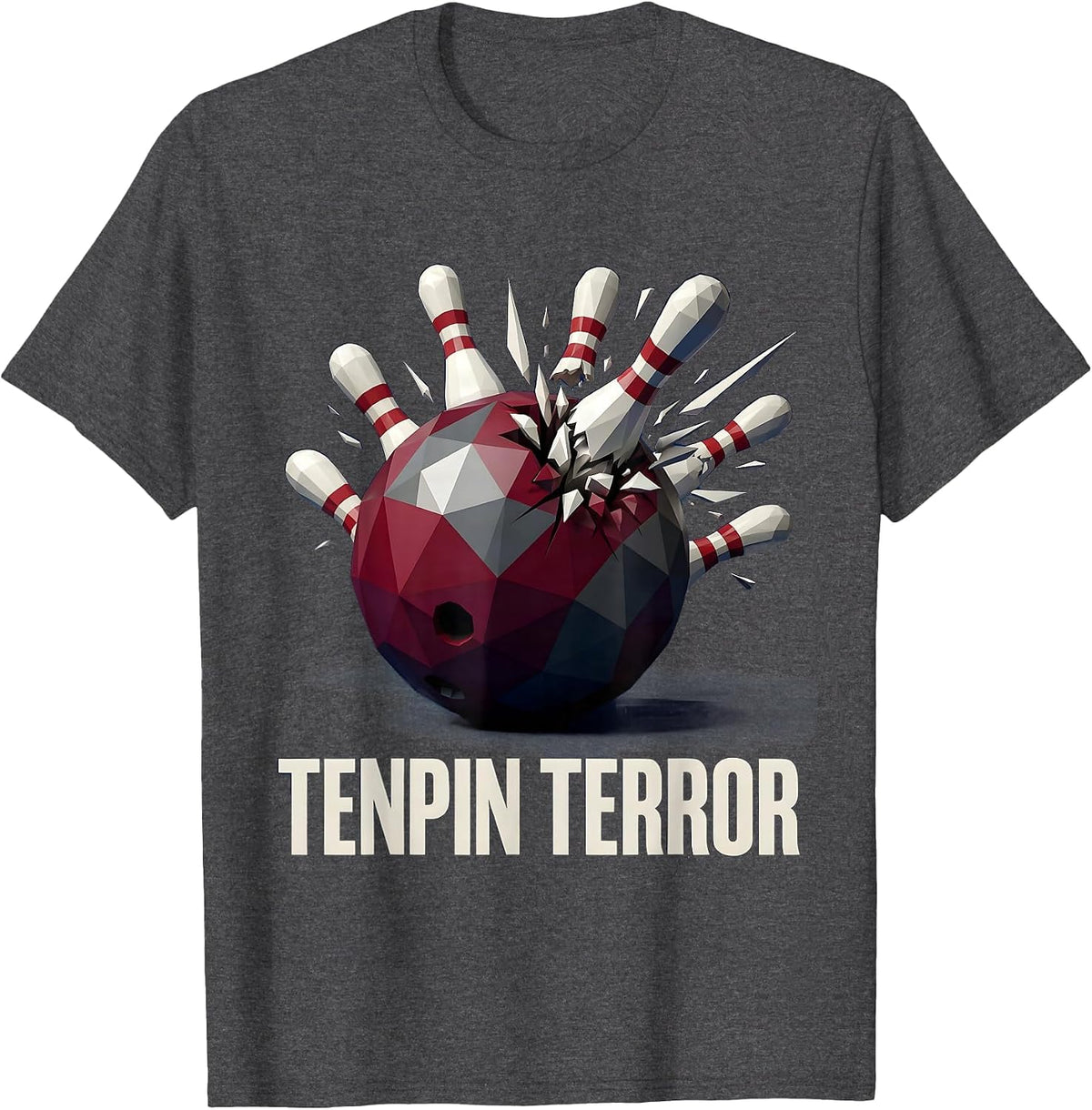 Tenpin Terror Bowling Graphic Design T-Shirt - Dark Heather Grey