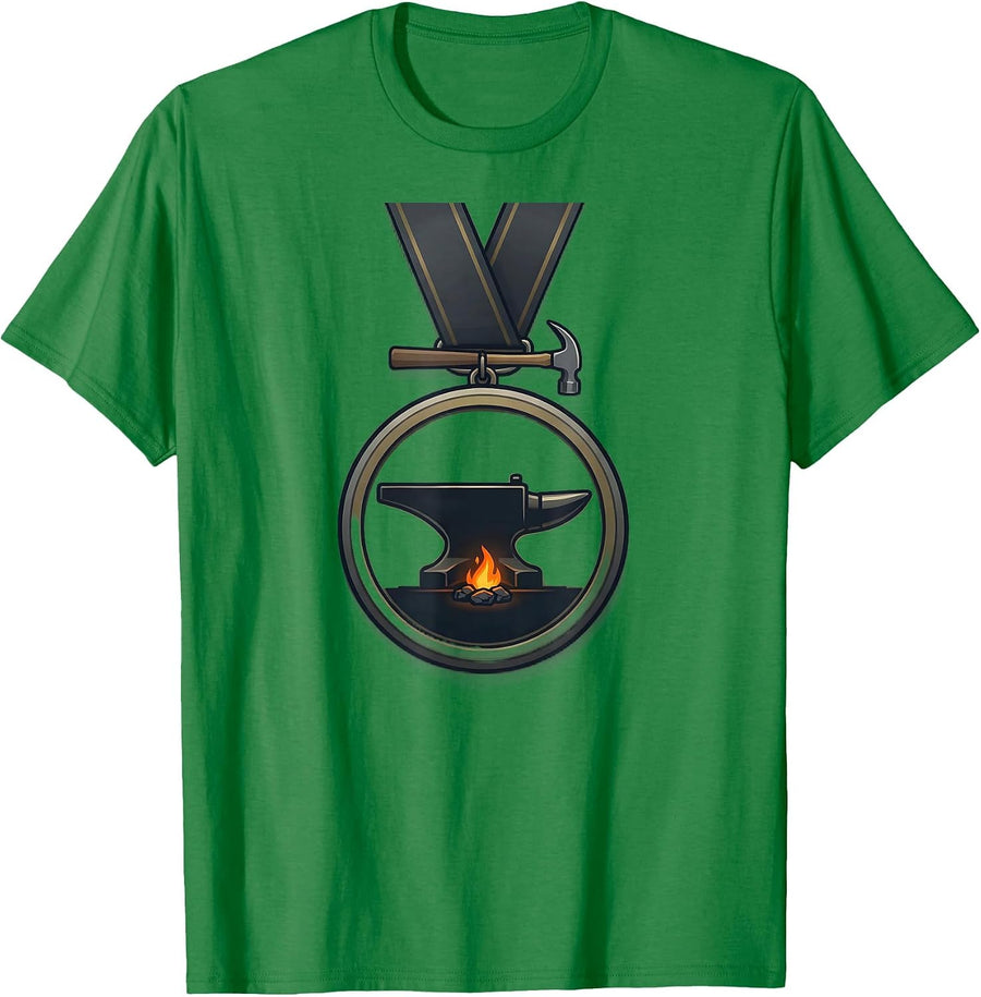 Men's Sealed Anvil Medallion Blacksmith Forge Gift T-Shirt - Kelly Green