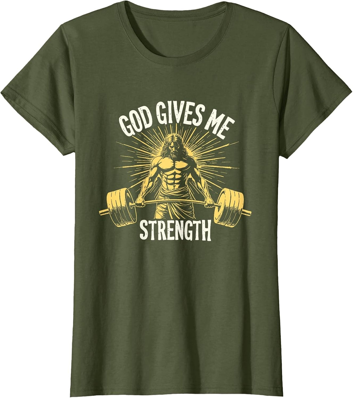 God Gives Me Strength Christian Jesus Workout Weightlifting T-Shirt - Olive Green