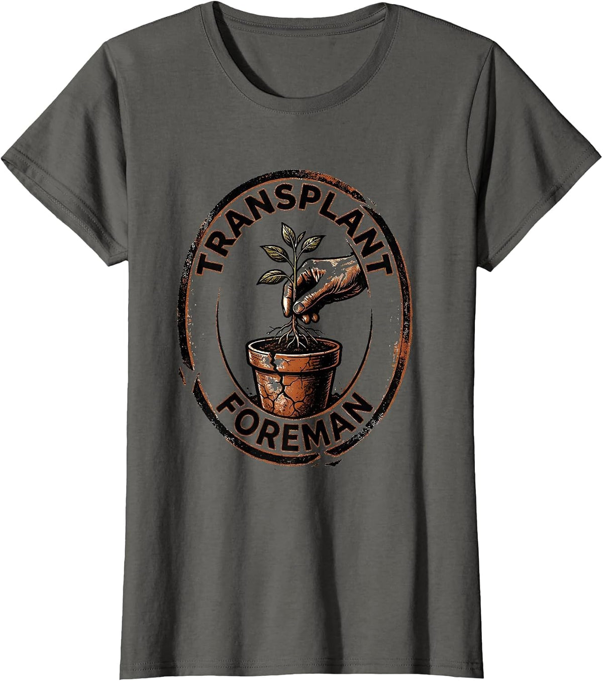 Women's Transplant Foreman Rubber Stamp Gardener Plant Lover Gift T-Shirt - Asphalt Grey