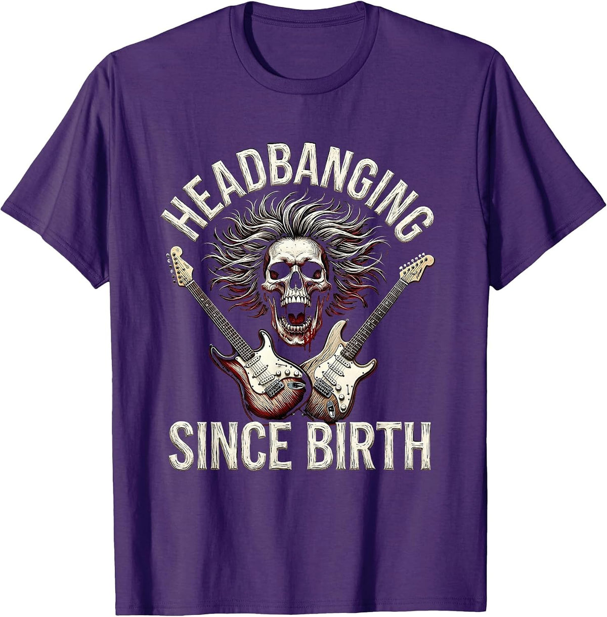 Headbanging Since Birth Rock Band Graphic Design T-Shirt - Purple