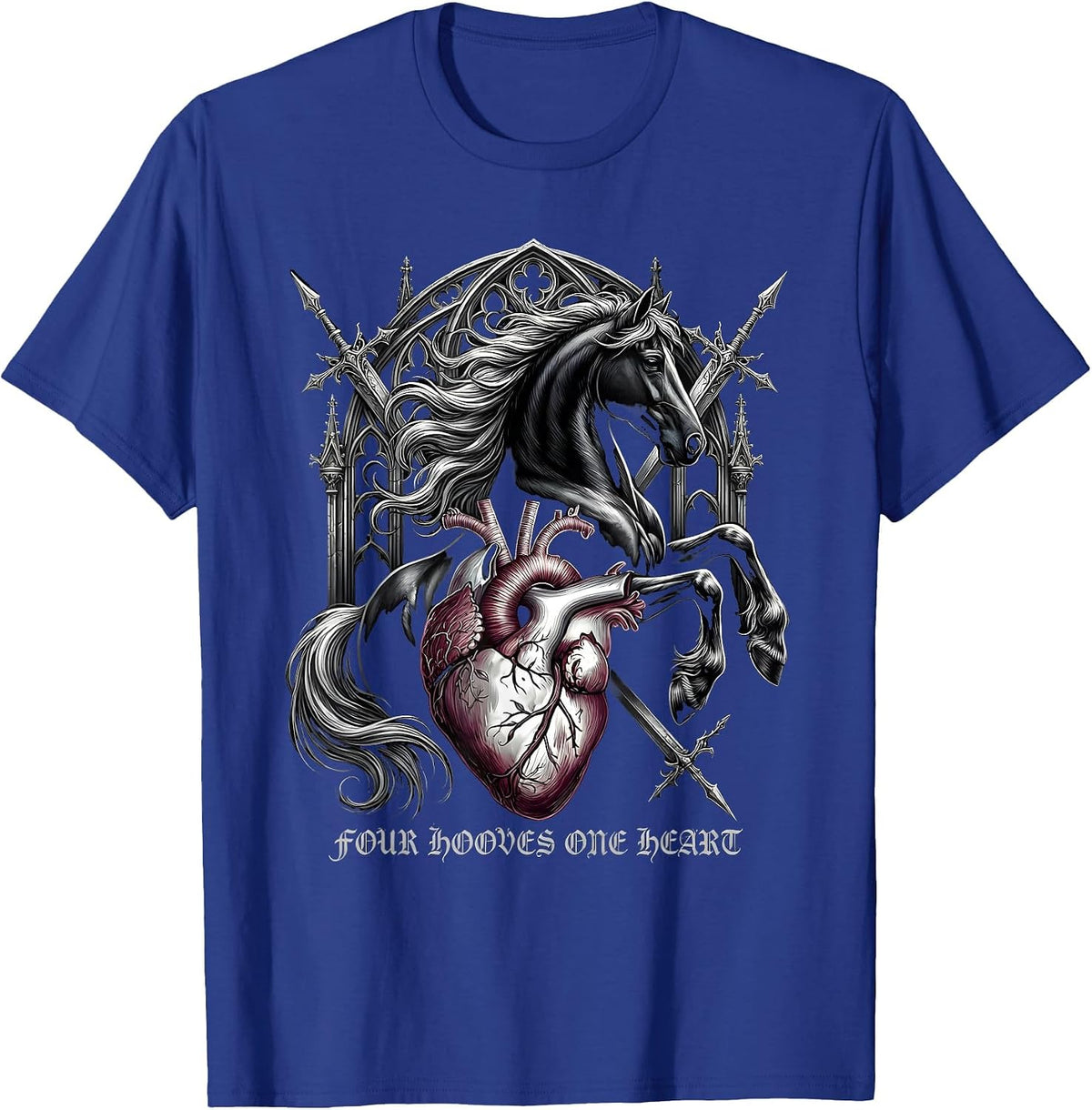 Four Hooves One Heart Equestrian Design T-Shirt - Royal Blue