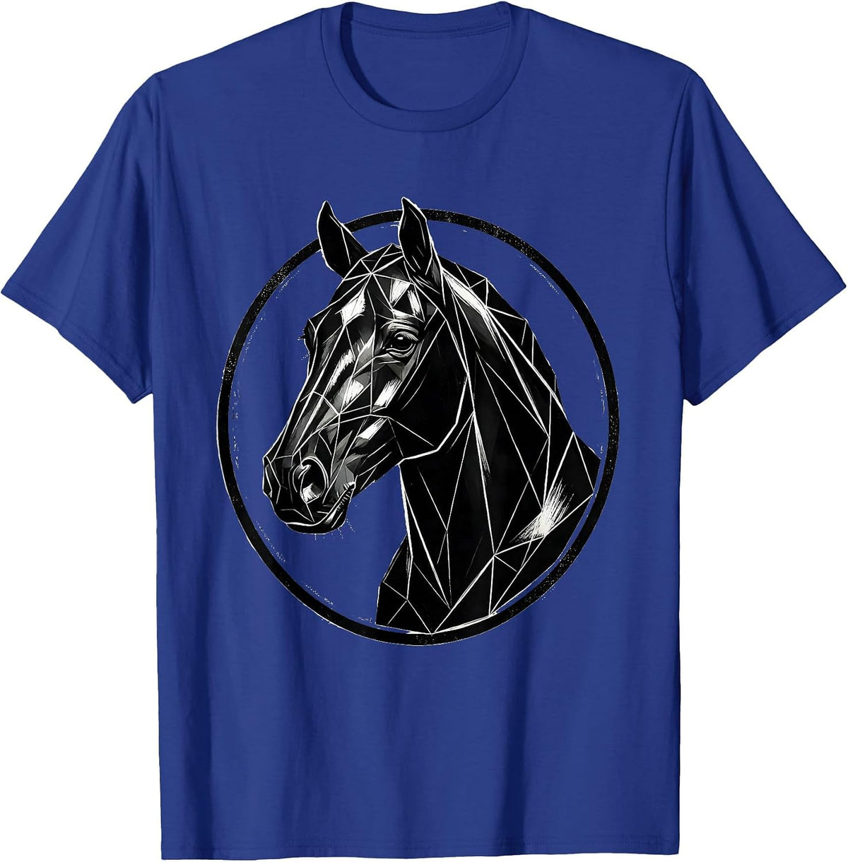 Geometric Low-Poly Horse Head Portrait Design T-Shirt - Royal Blue