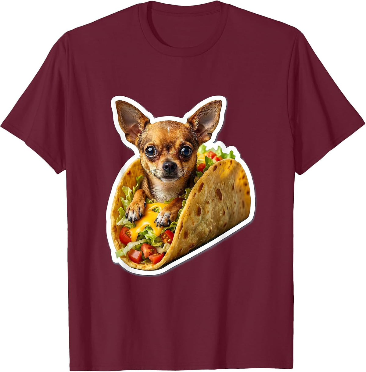 Men's Chihuahua Taco Funny Dog Lover Graphic T-Shirt - Burgundy