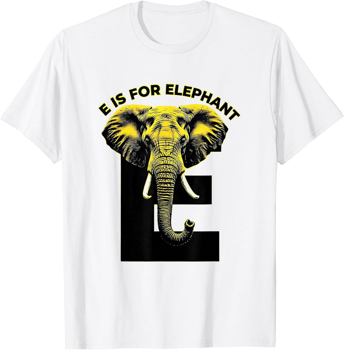 Men's E Is For Elephant Stencil Graphic Kids Alphabet Learning T-Shirt - White