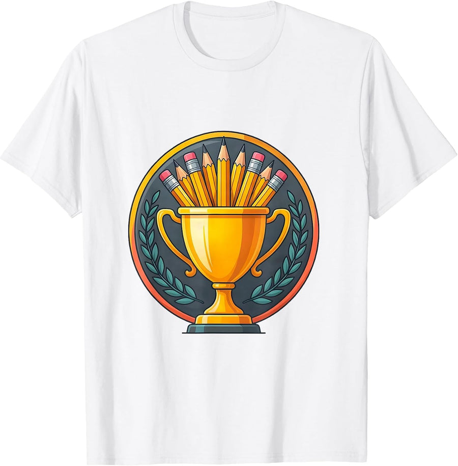 5th Grade Teacher Trophy Cup Pencils Graphic T-Shirt - White