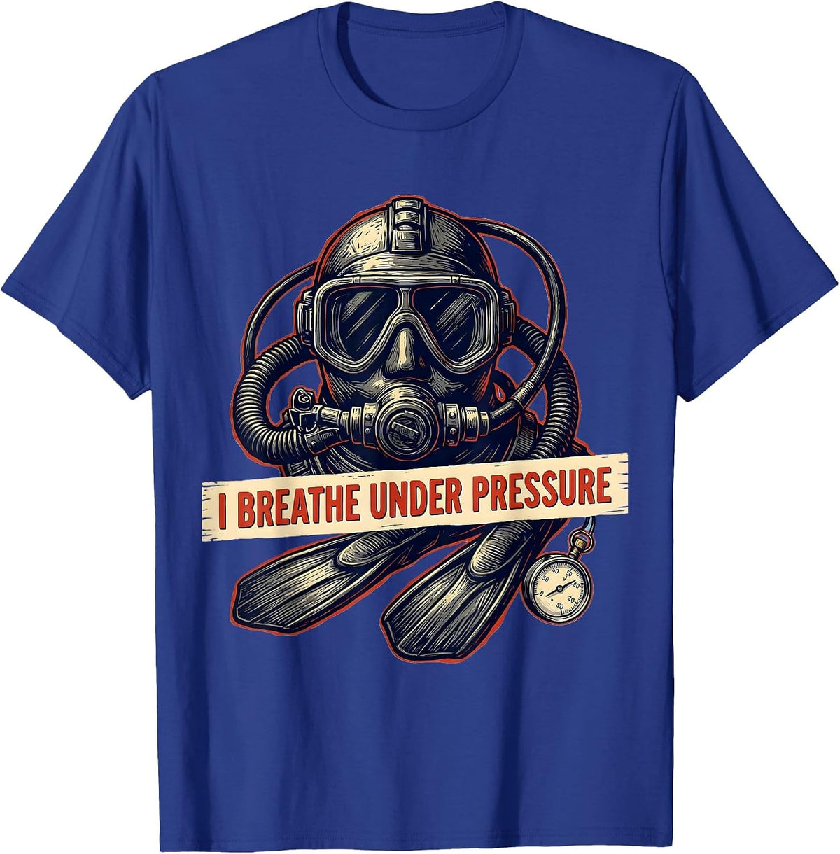 Men's I Breathe Under Pressure Funny Scuba Diving Diver Humor T-Shirt - Royal Blue