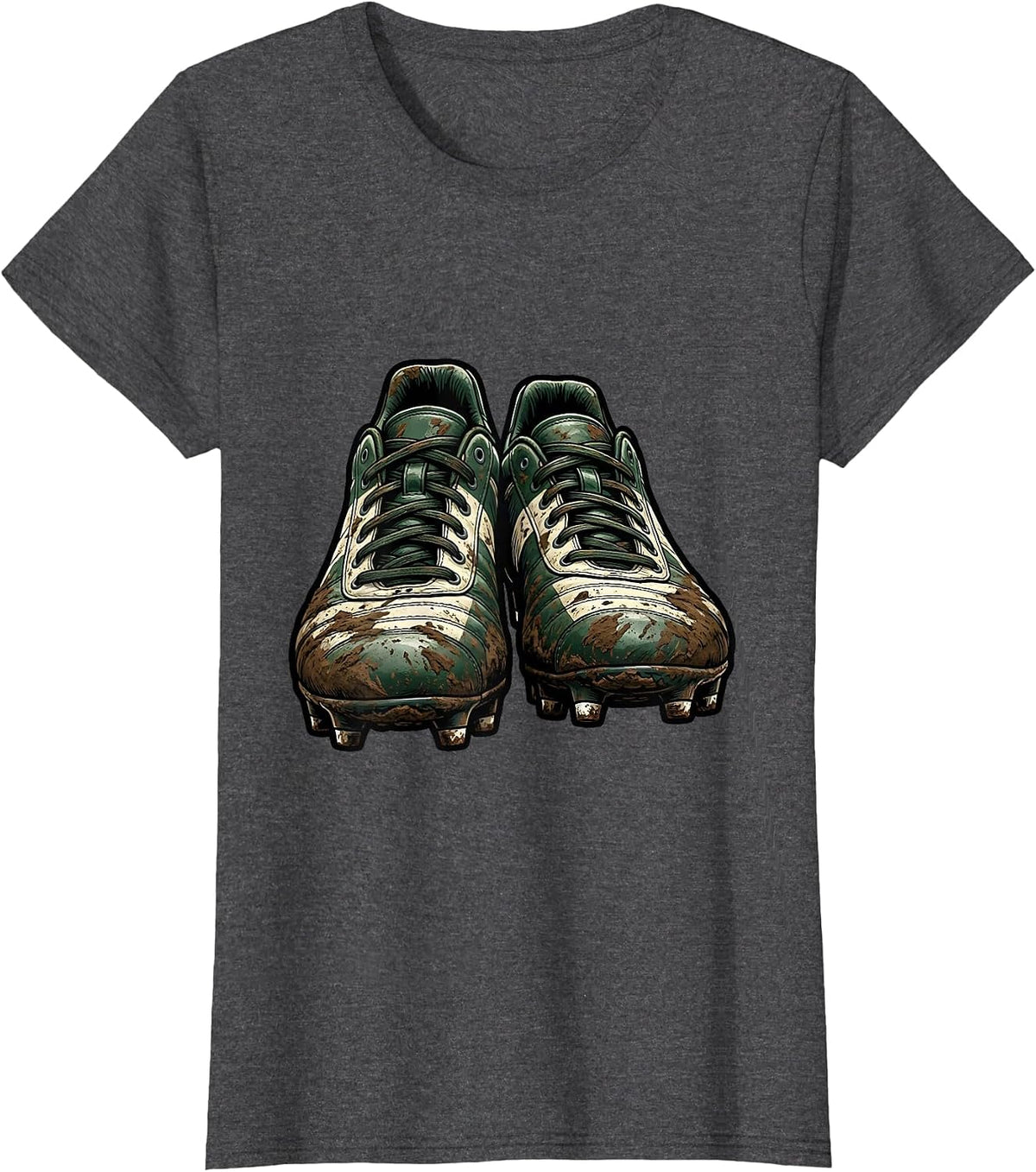 Women's Muddy Rugby Boots Graphic Design T-Shirt - Dark Heather Grey