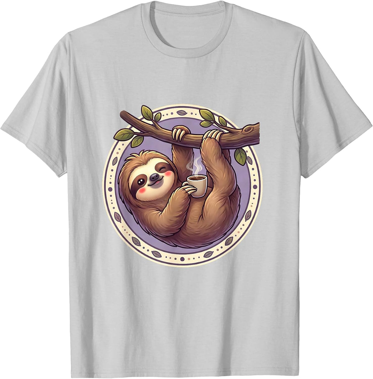 Men's Funny Sloth Hanging With Coffee Graphic Tee T-Shirt - Silver Grey