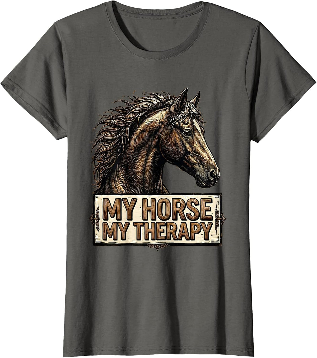 Women's My Horse My Therapy Equestrian Design T-Shirt - Asphalt Grey