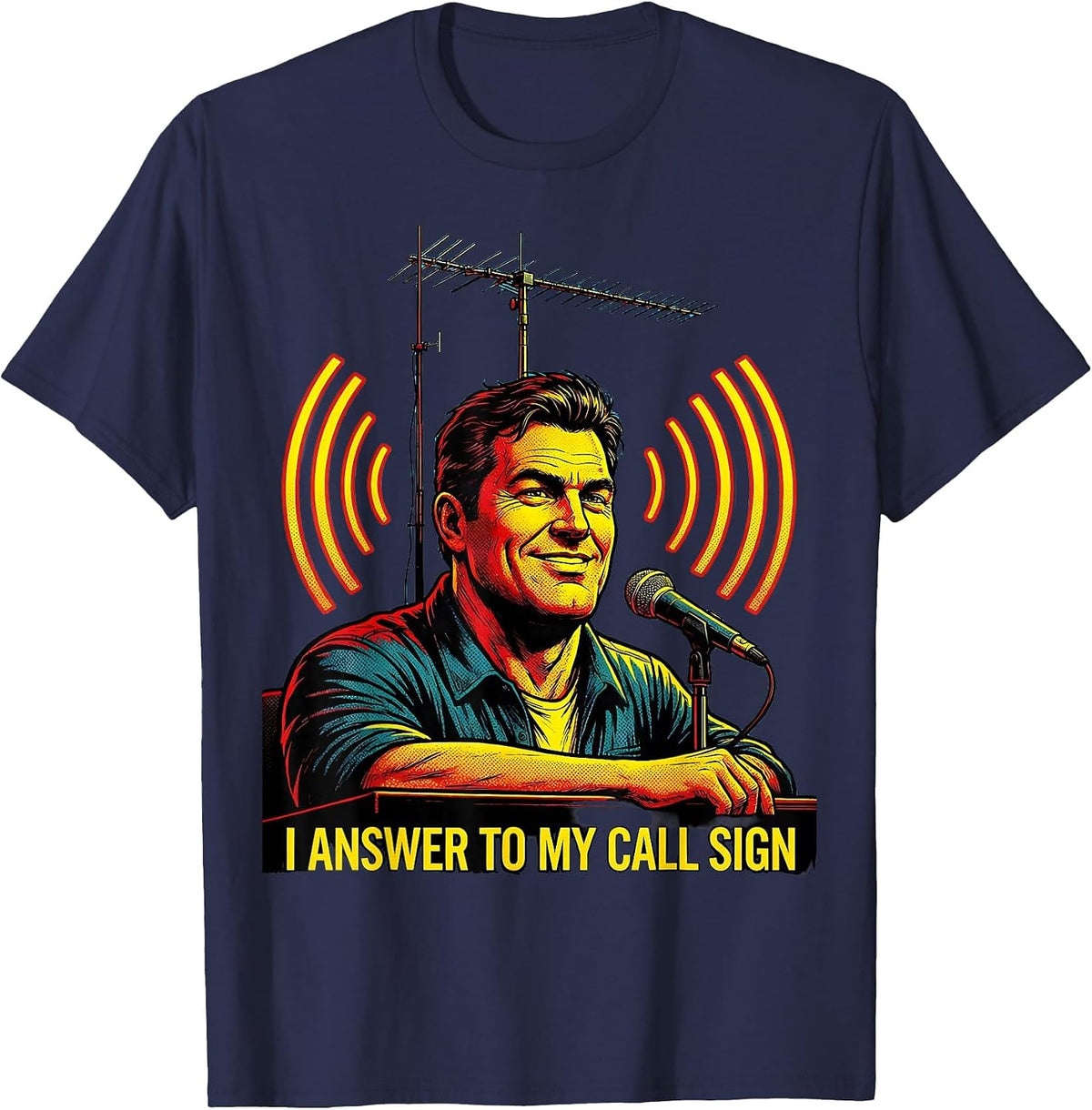 Men's I Answer To My Call Sign Pop Art Ham Radio Operator Hobbyist T-Shirt - Navy Blue