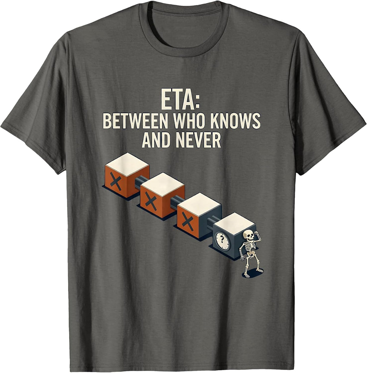 ETA Between Who Knows And Never Funny Mechanic Skeleton T-Shirt - Asphalt Grey