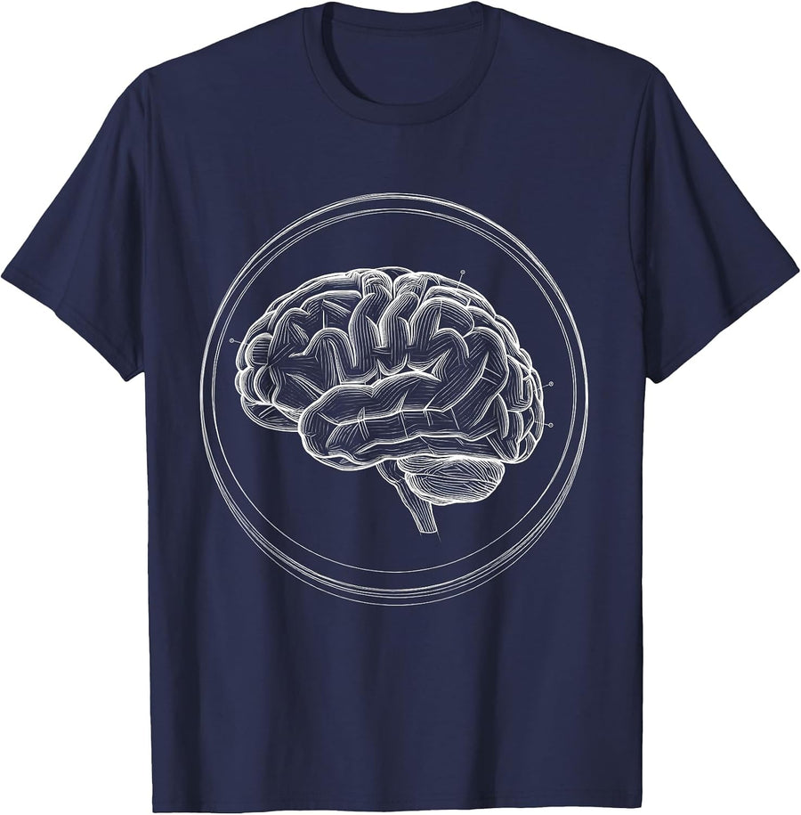 Math Teacher Brain Graph Lines Illustration T-Shirt - Navy Blue
