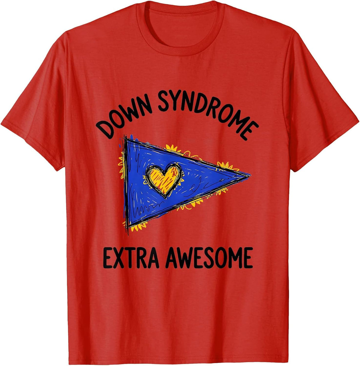 Men's Down Syndrome Extra Awesome Hand-Sketched Awareness Support T-Shirt - Red