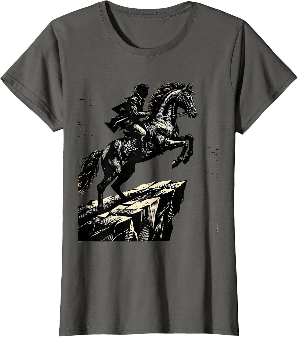 Women's Horse and Rider Silhouette Cliff Edge Design T-Shirt - Asphalt Grey