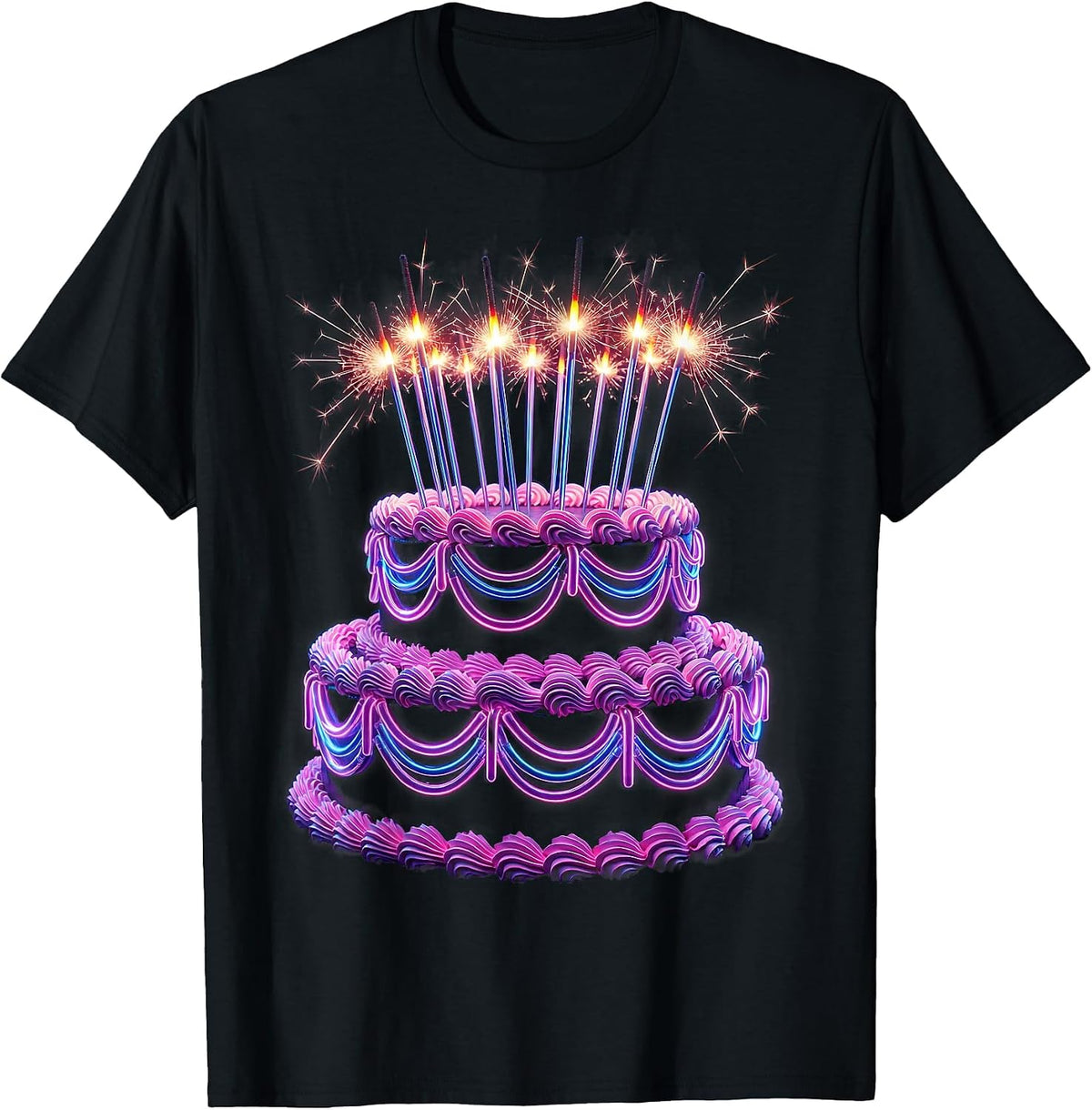 Men's 21st Birthday Cake Sparkler Candles Graphic T-Shirt - Black