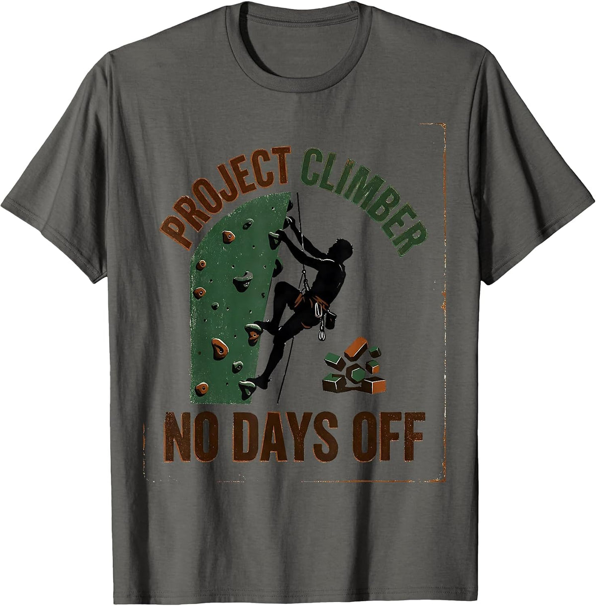 Project Climber No Days Off Vintage Rock Climbing Bouldering T-Shirt - Asphalt Grey