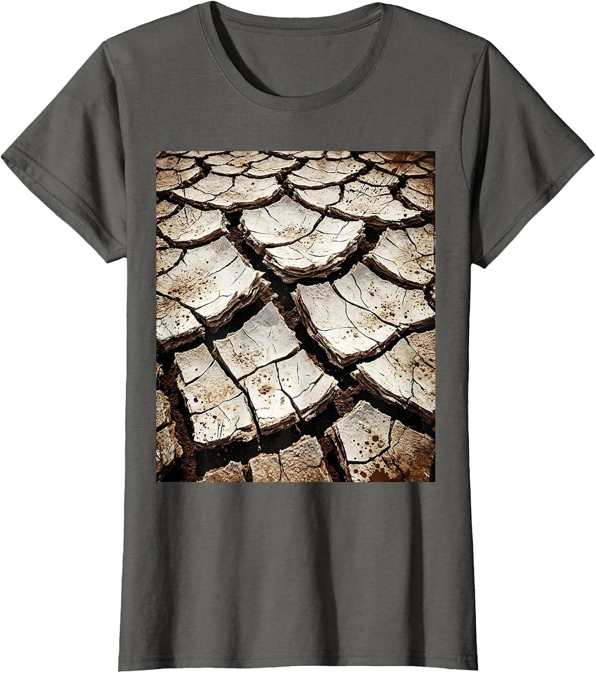 Women's Salty Earth Cracked Salt Flat Desert Graphic T-Shirt - Asphalt Grey