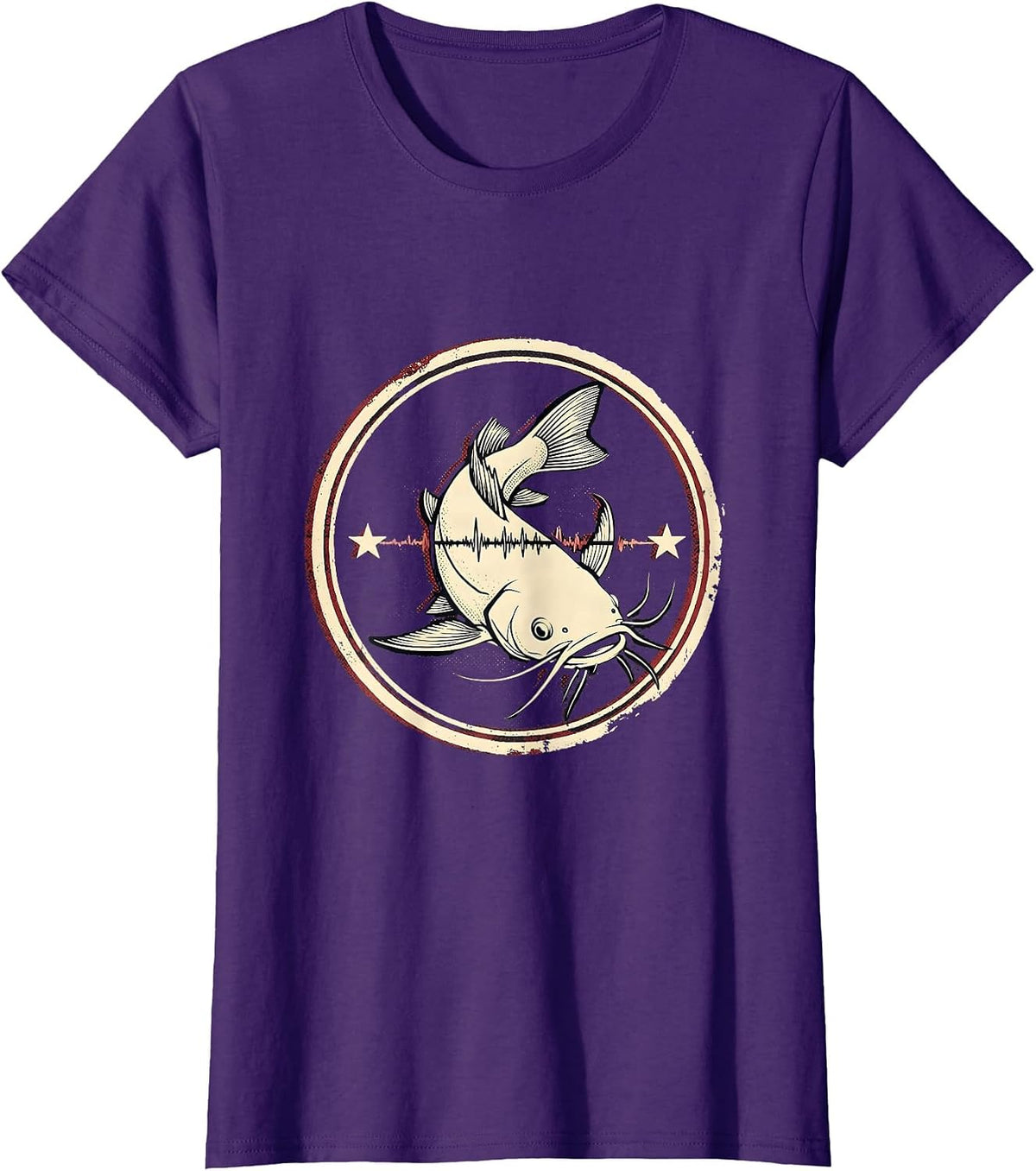 Women's Broad Channel Catfish Emblem Angler Fishing Enthusiast T-Shirt - Purple