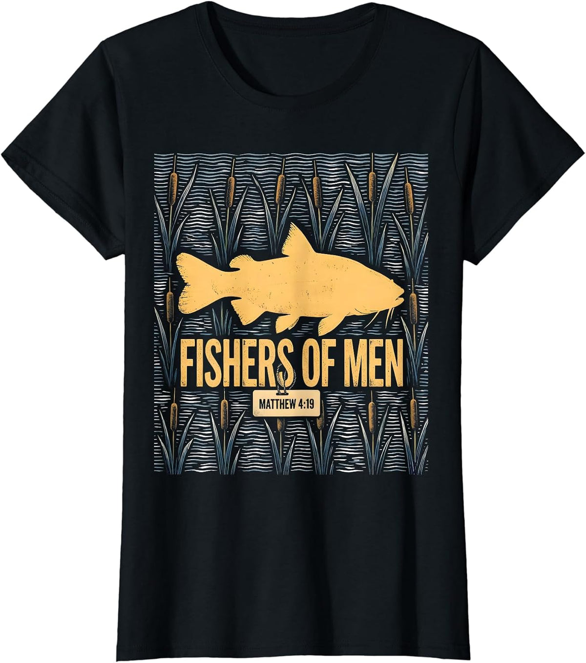 Fishers Of Men Matthew 4:19 Christian Fishing Dad Humor T-Shirt - Black