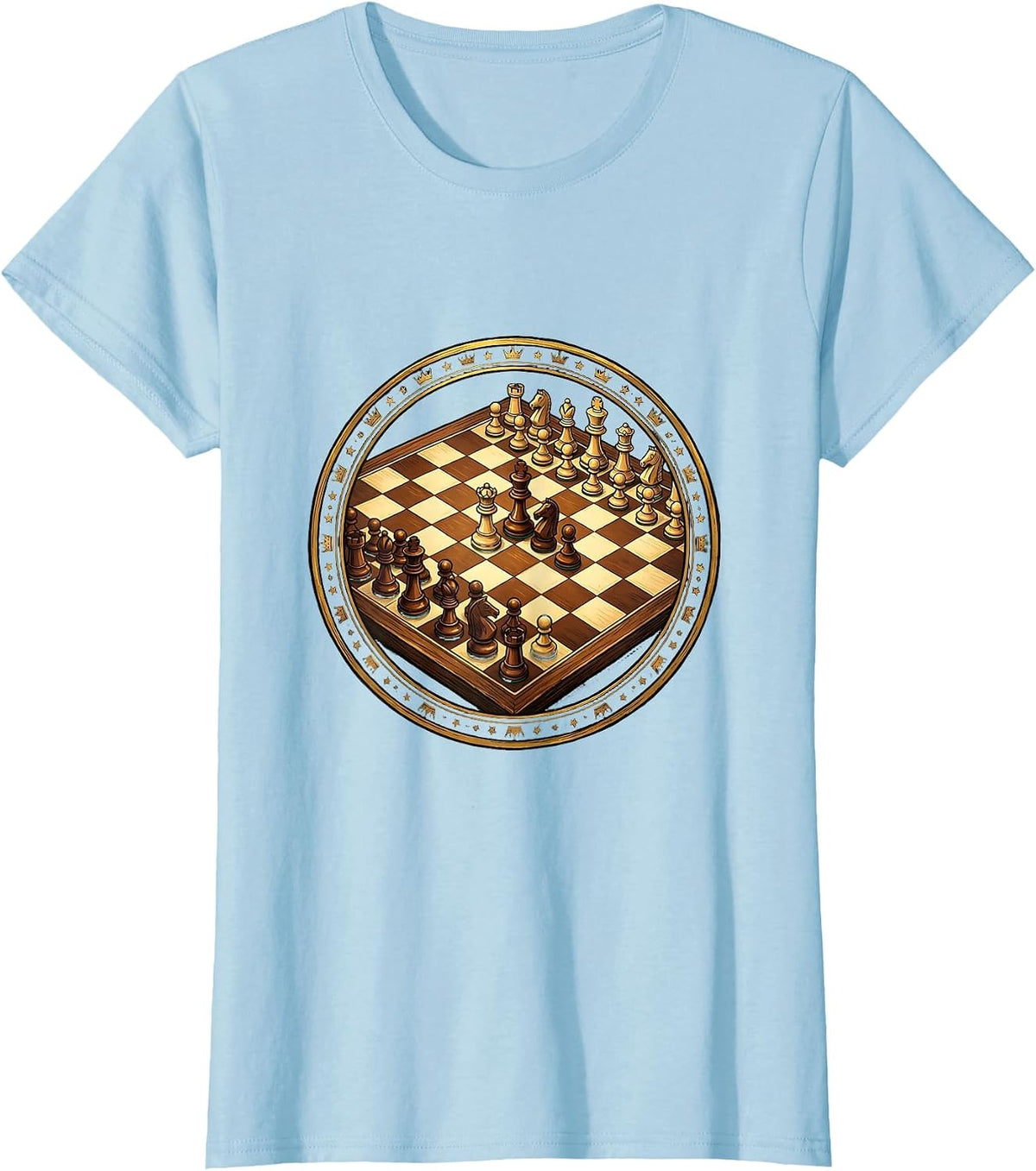 Instructional Coach Chess Mid-Game Board Illustration T-Shirt - Baby Blue