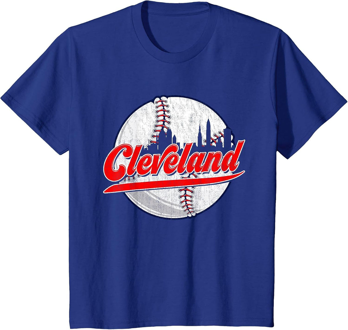 Vintage Cleveland Cityscape for Baseball Lover and Player T-Shirt - Royal Blue