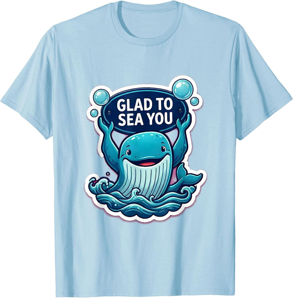 Men's Glad To Sea You Playful Whale Teacher Back to School T-Shirt - Baby Blue