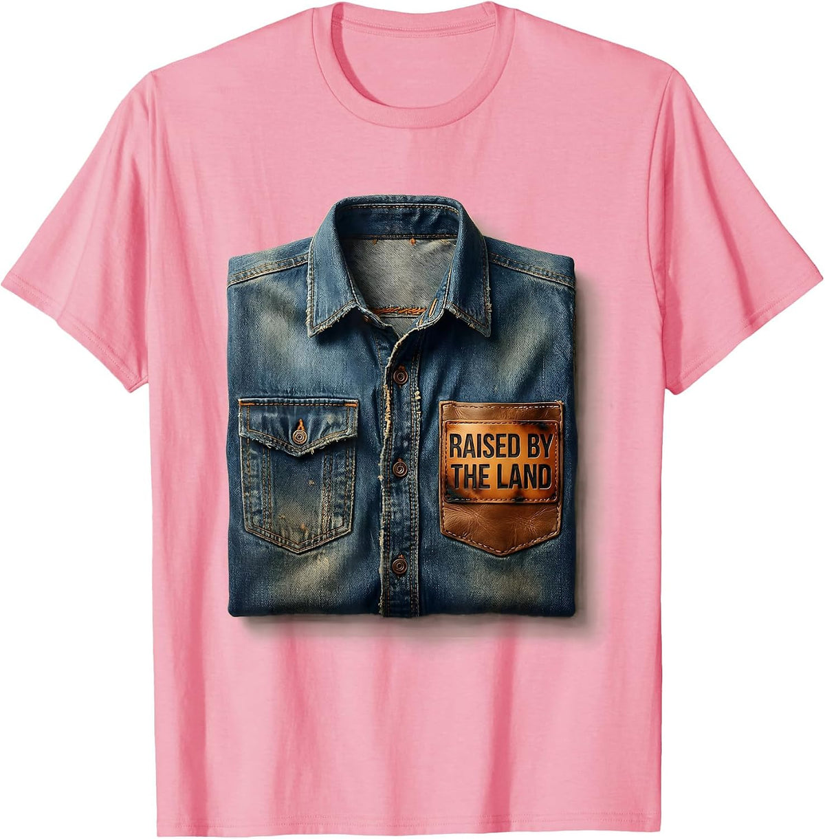 Men's Raised by the Land Country Roots Design T-Shirt - Pink