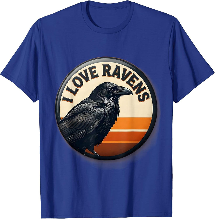 I Love Ravens Vintage Retro Bird Lover Graphic Nature Art T-Shirt - Royal Blue