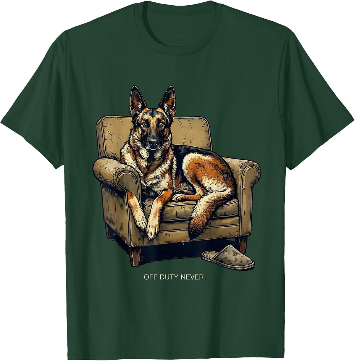 Off Duty Never Funny Belgian Malinois Dog Owner Humor T-Shirt - Dark Green