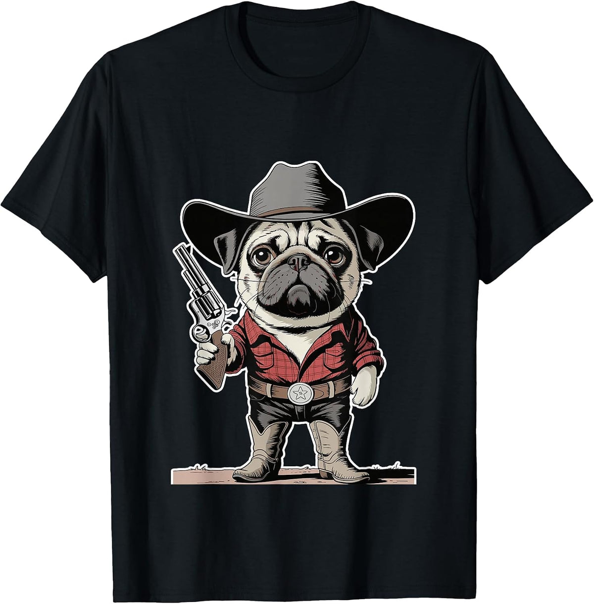 Cowboy Pug Dog Funny Western Dog Lover T-Shirt - Black