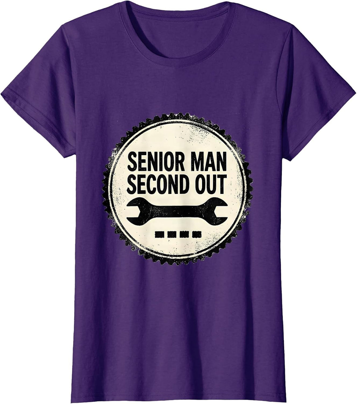 Women's Senior Man Second Out Rubber Stamp Firefighter Fire Dept T-Shirt - Purple
