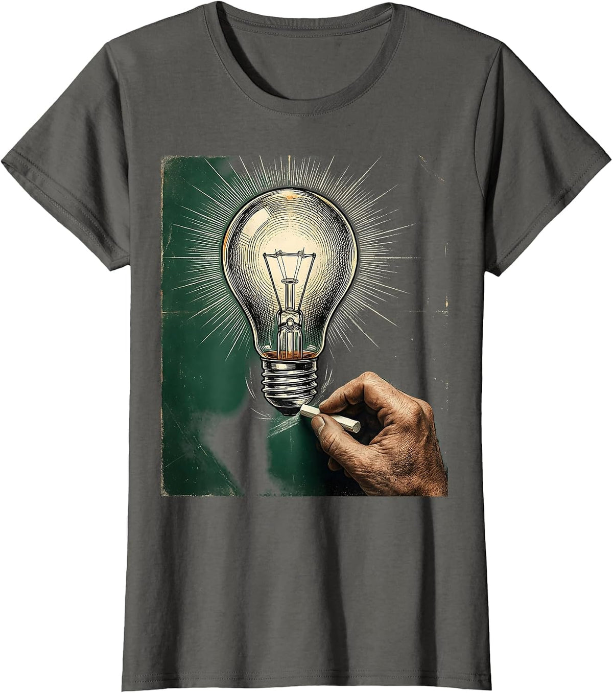 Women's 5th Grade Teacher Chalkboard Lightbulb Design T-Shirt - Asphalt Grey