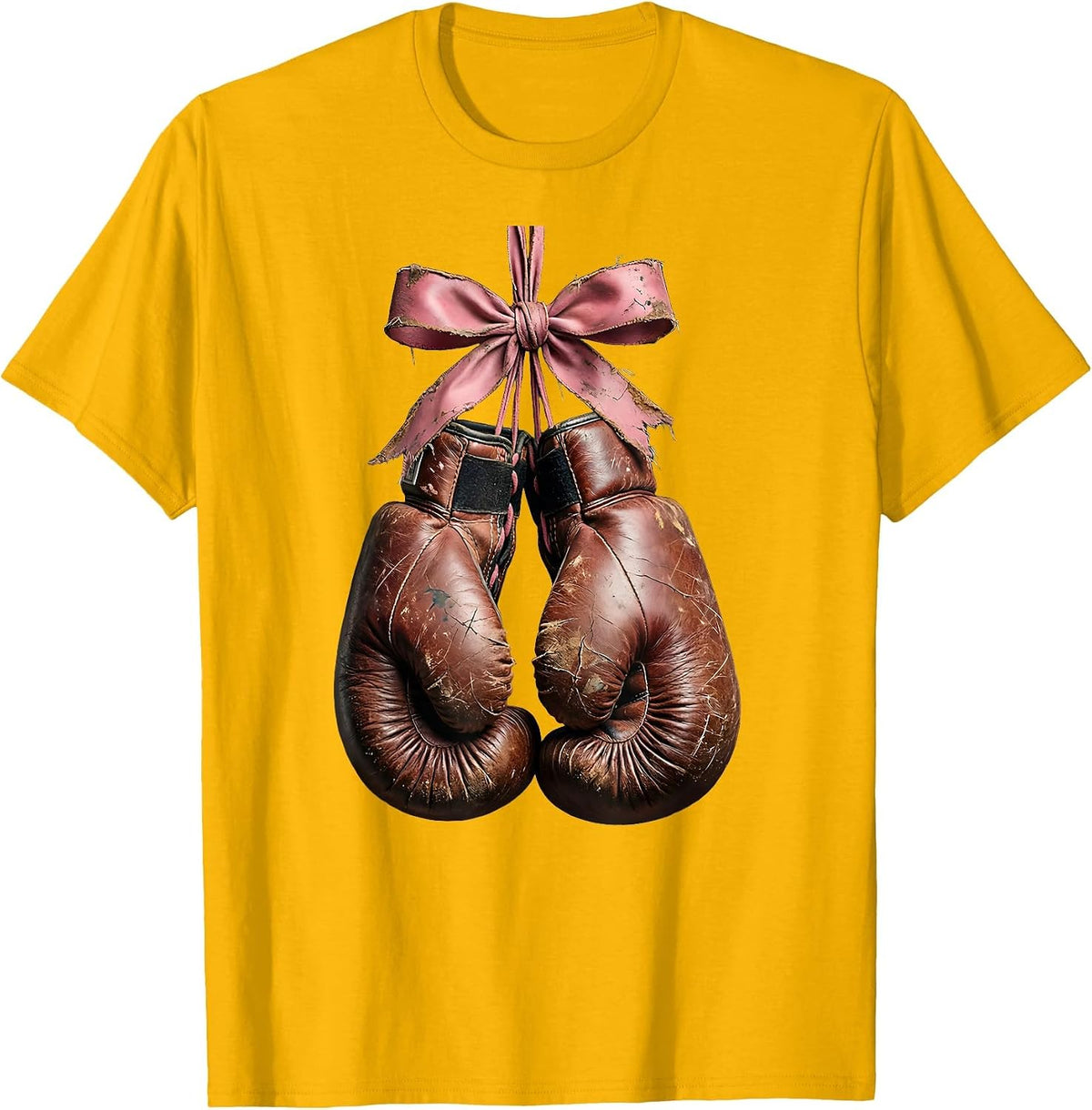 Boxing Gloves Pink Ribbon Breast Cancer Awareness T-Shirt - Golden Yellow