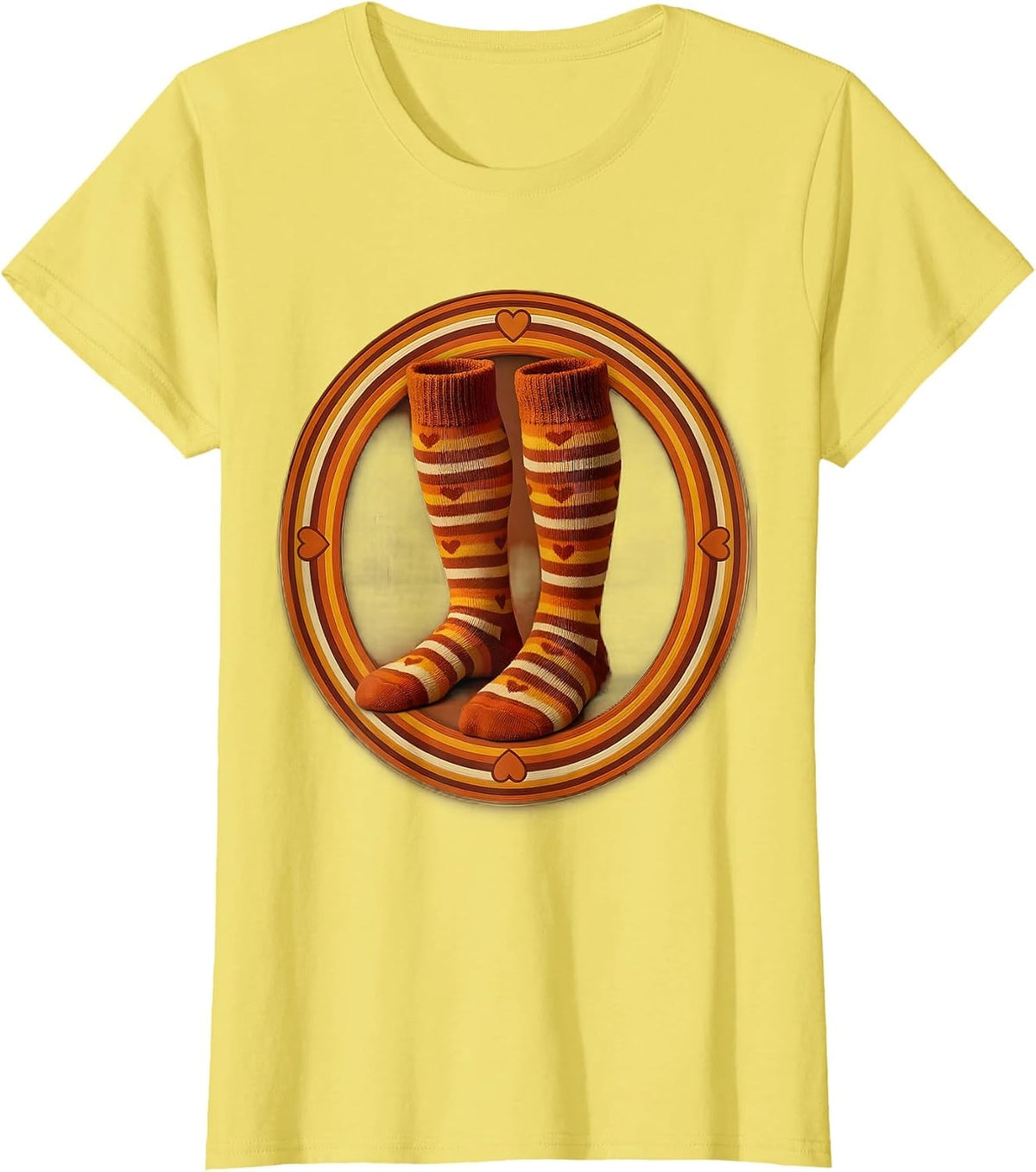 Women's Down Syndrome Awareness Striped Socks with Hearts T-Shirt - Lemon Yellow