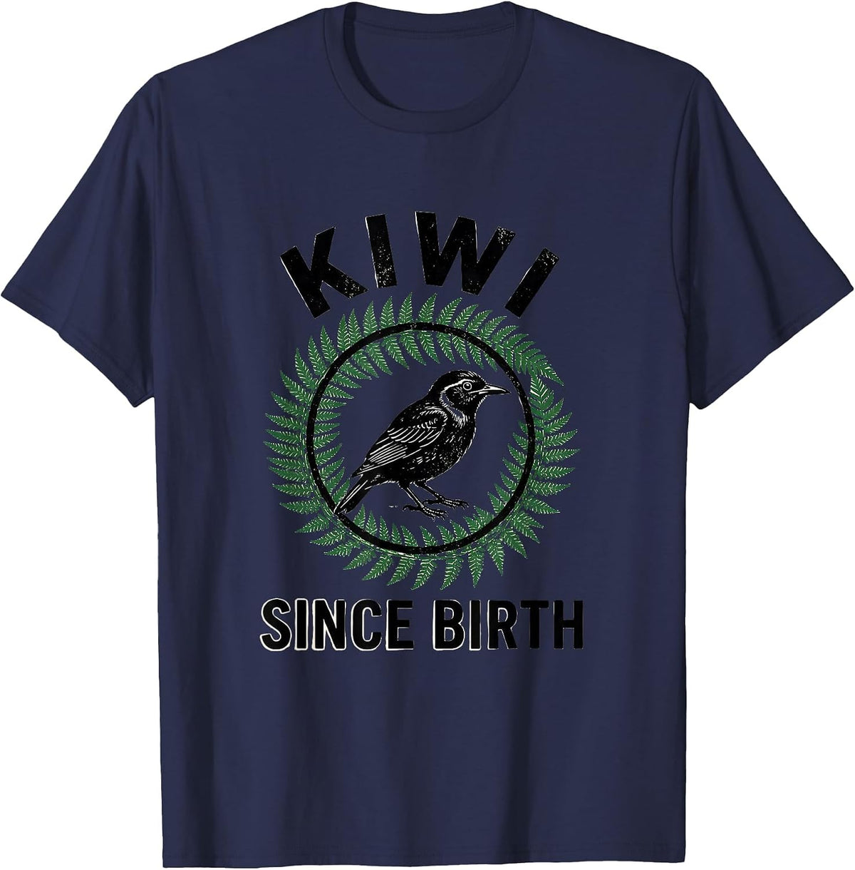 Kiwi Since Birth Vintage NZ Rugby Fan Pride T-Shirt - Navy Blue