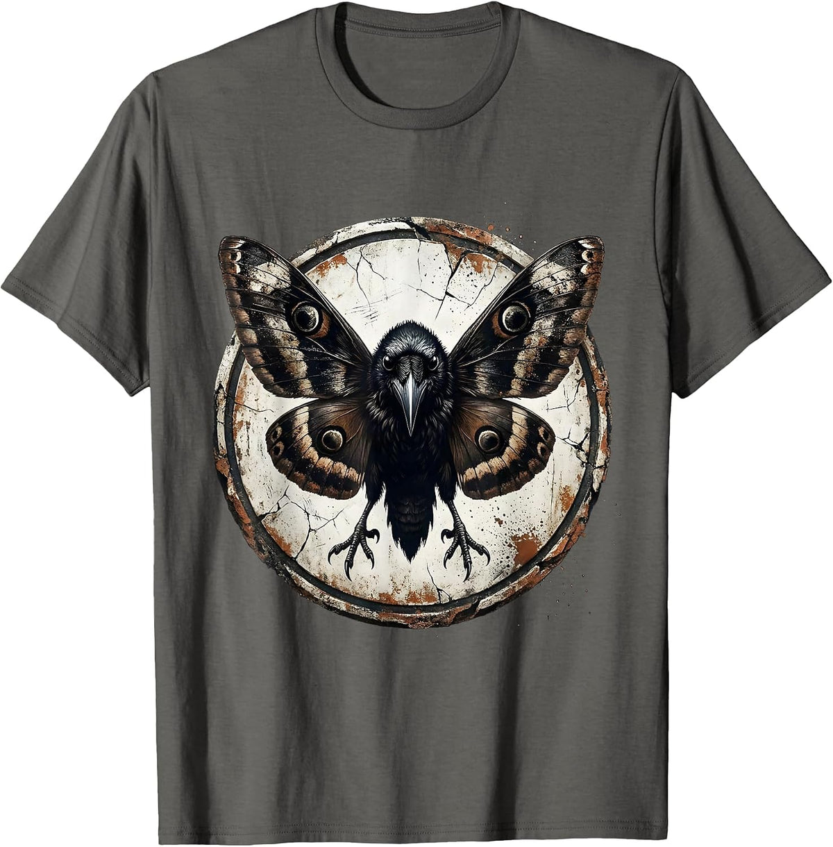 Raven With Moth Wings Dark Gothic Illustration T-Shirt - Asphalt Grey