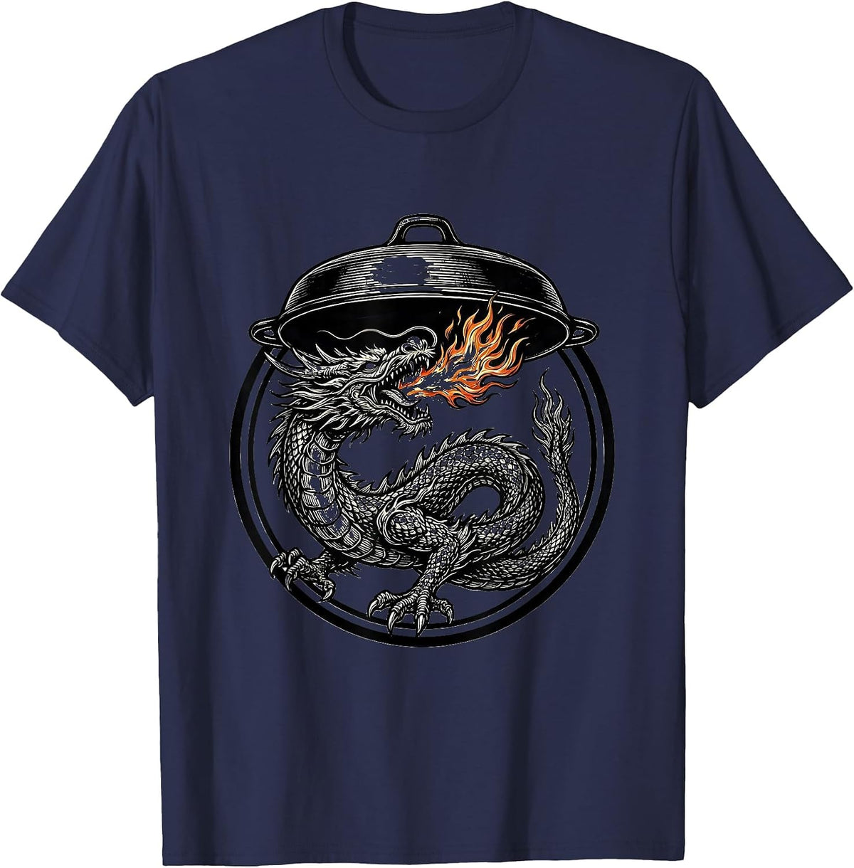 Dragon Fire Chef Cooking Graphic T-Shirt - Navy Blue