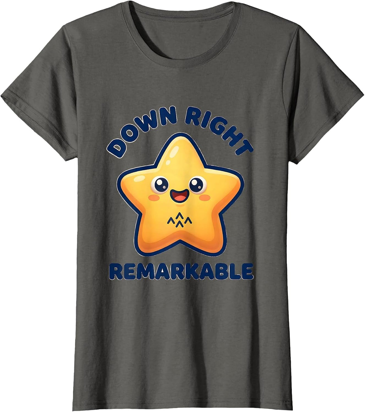 Women's Down Right Remarkable Cute Kawaii Down Syndrome Awareness T-Shirt - Asphalt Grey