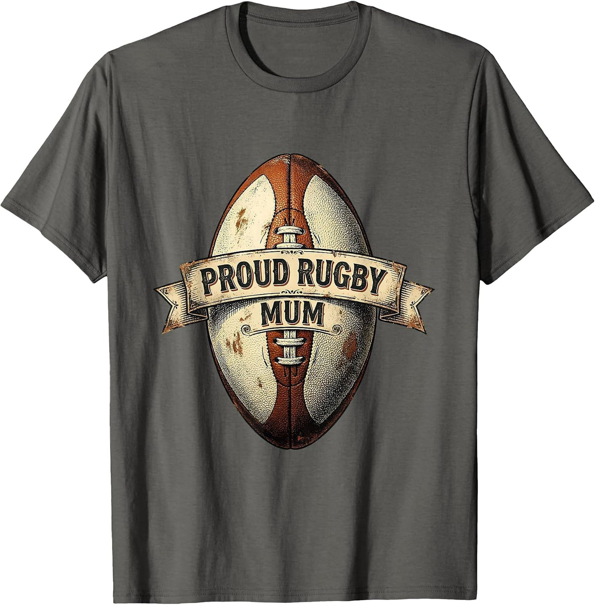 Proud Rugby Mum Graphic Design T-Shirt - Asphalt Grey