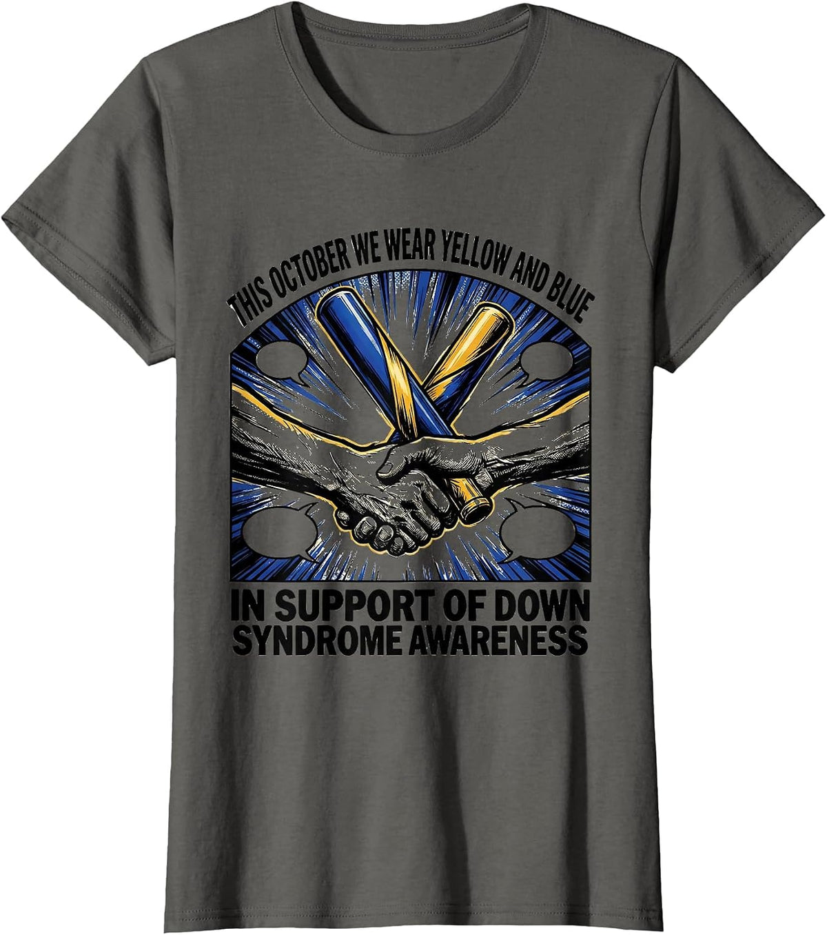 Women's This October We Wear Yellow And Blue Down Syndrome Awareness T-Shirt - Asphalt Grey